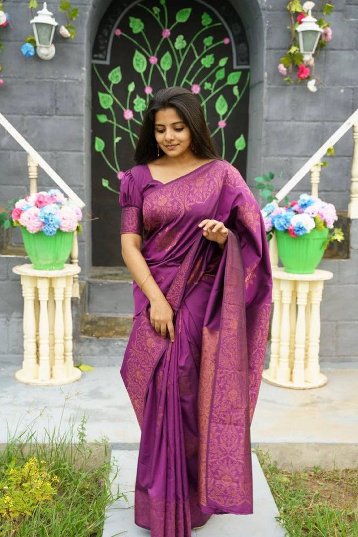 Designer Purple Soft Silk Saree With Excellent Blouse Piece