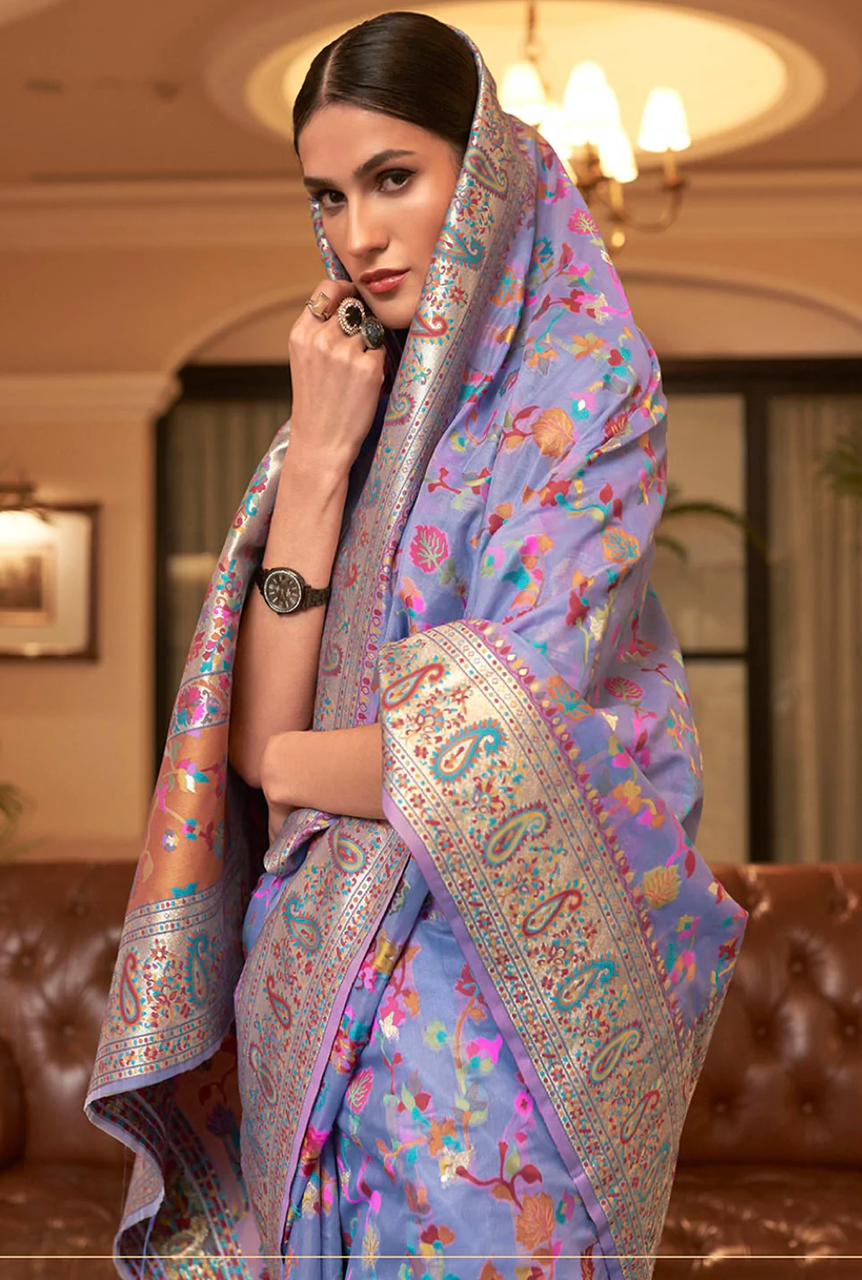 Pleasant Light Blue Banarasi Silk Saree With Inspiring Blouse Piece