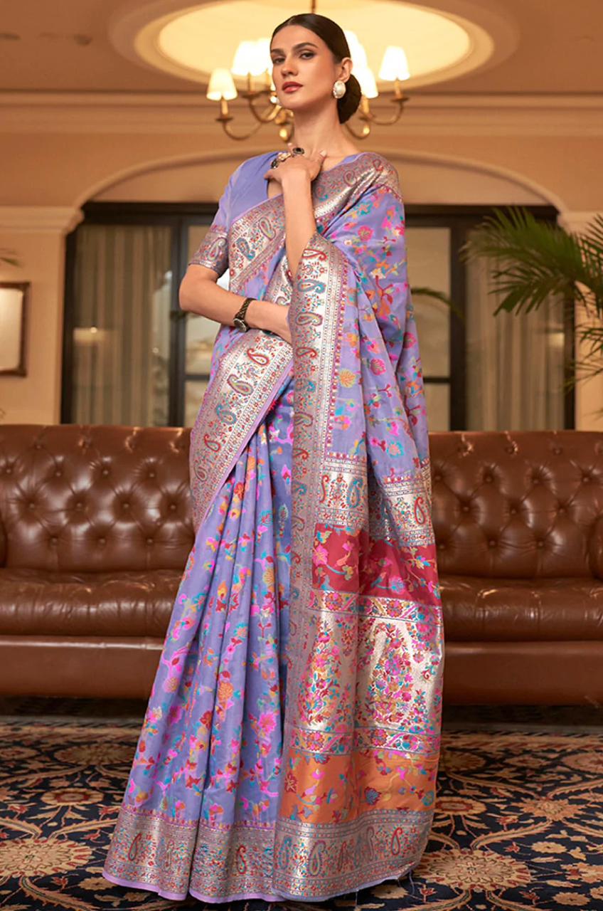 Pleasant Light Blue Banarasi Silk Saree With Inspiring Blouse Piece