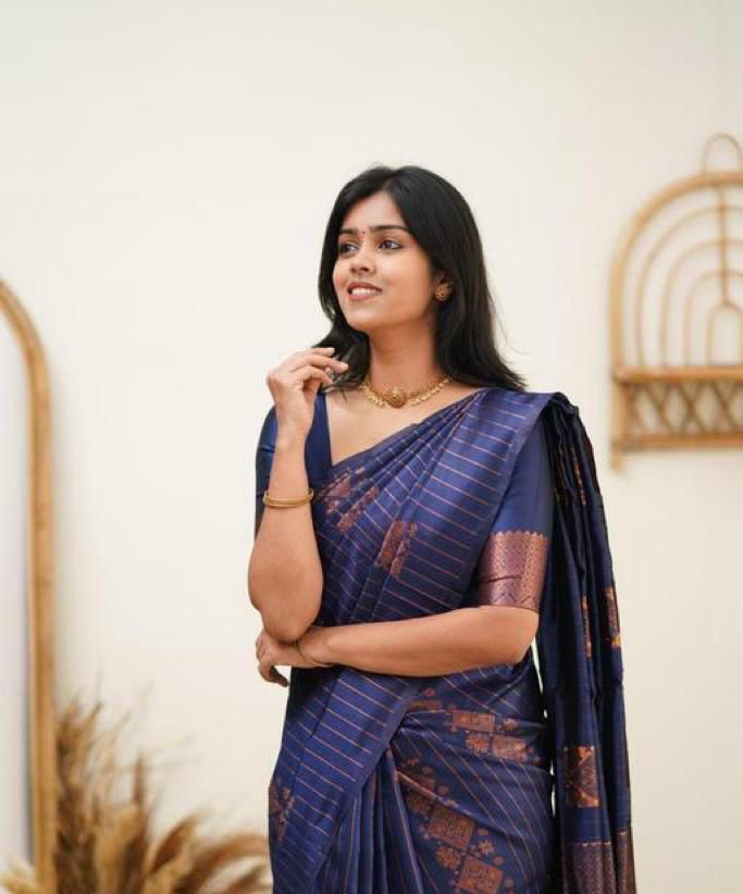 Delightful Blue Soft Banarasi Silk Saree With Prettiest Blouse Piece