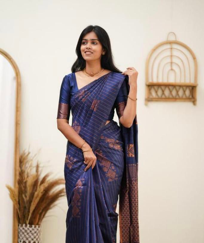 Delightful Blue Soft Banarasi Silk Saree With Prettiest Blouse Piece