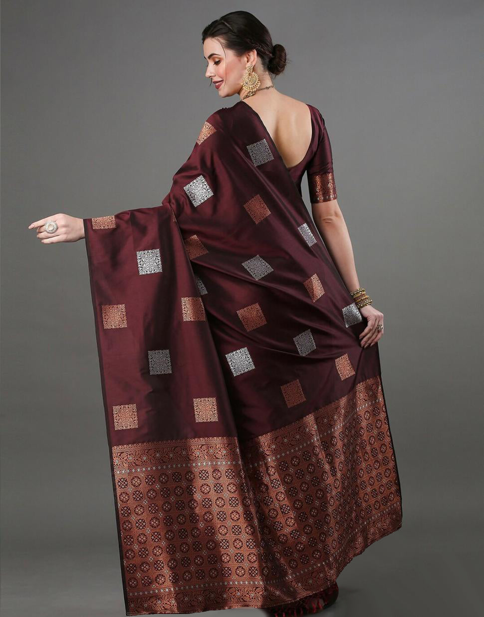 Felicitous Wine Soft Banarasi Silk Saree With Brood Blouse Piece