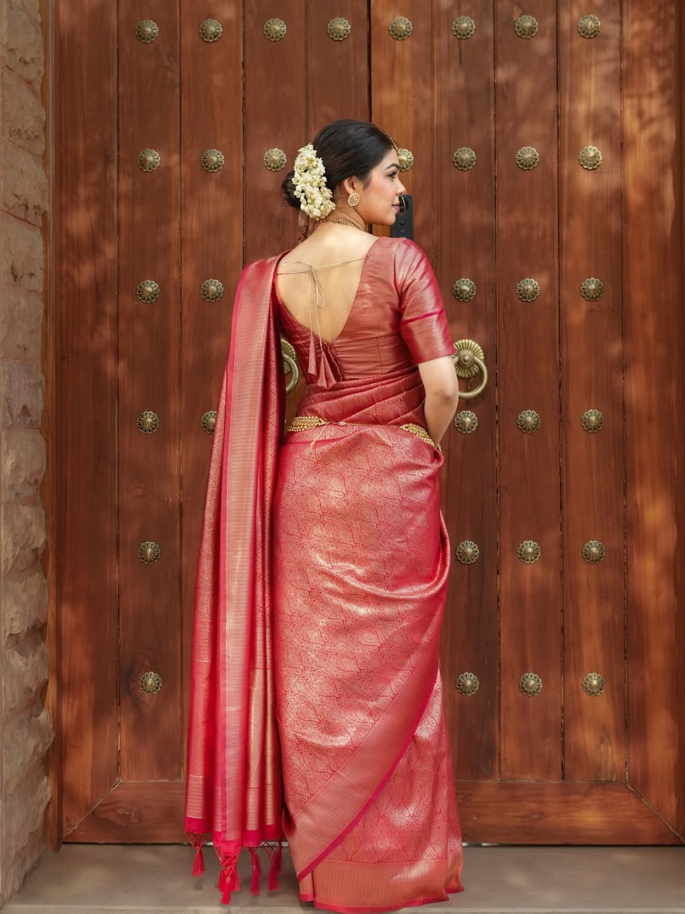 Prettiest Red Soft Silk Saree With Delectable Blouse Piece
