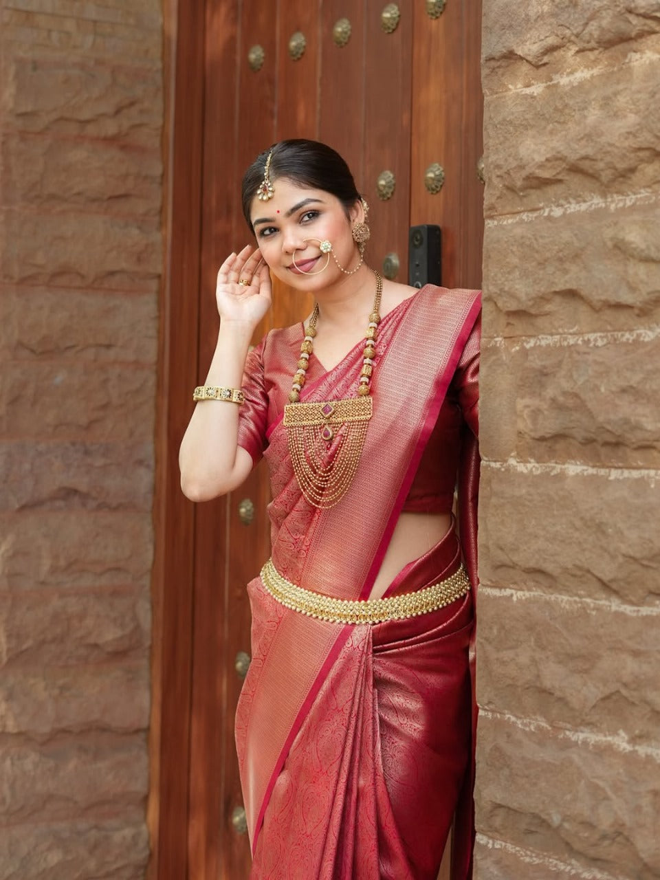 Prettiest Red Soft Silk Saree With Delectable Blouse Piece