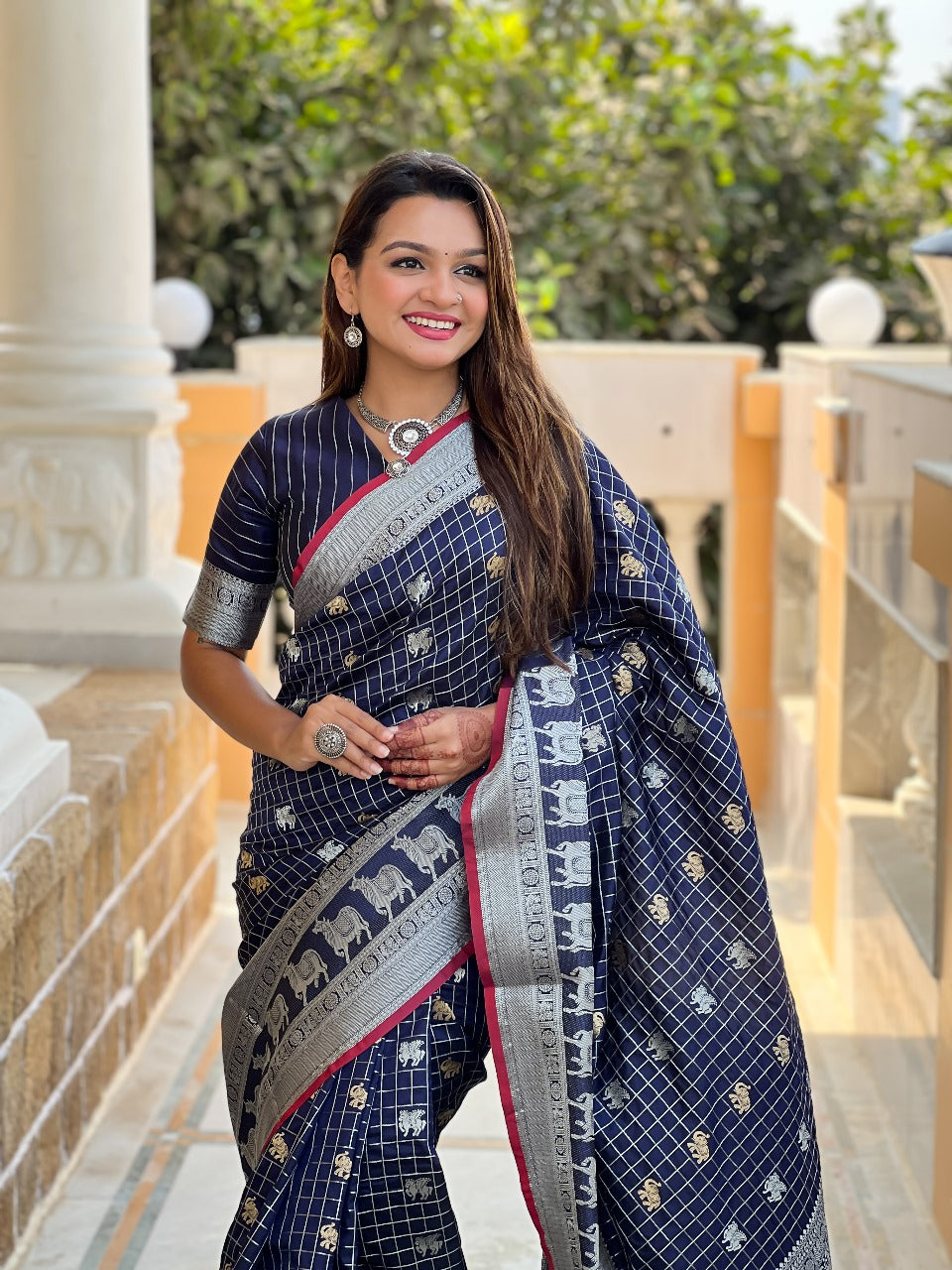 Outstanding Blue Soft Silk Saree With Lovely Blouse Piece