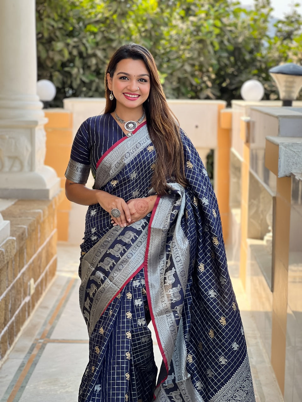 Outstanding Blue Soft Silk Saree With Lovely Blouse Piece