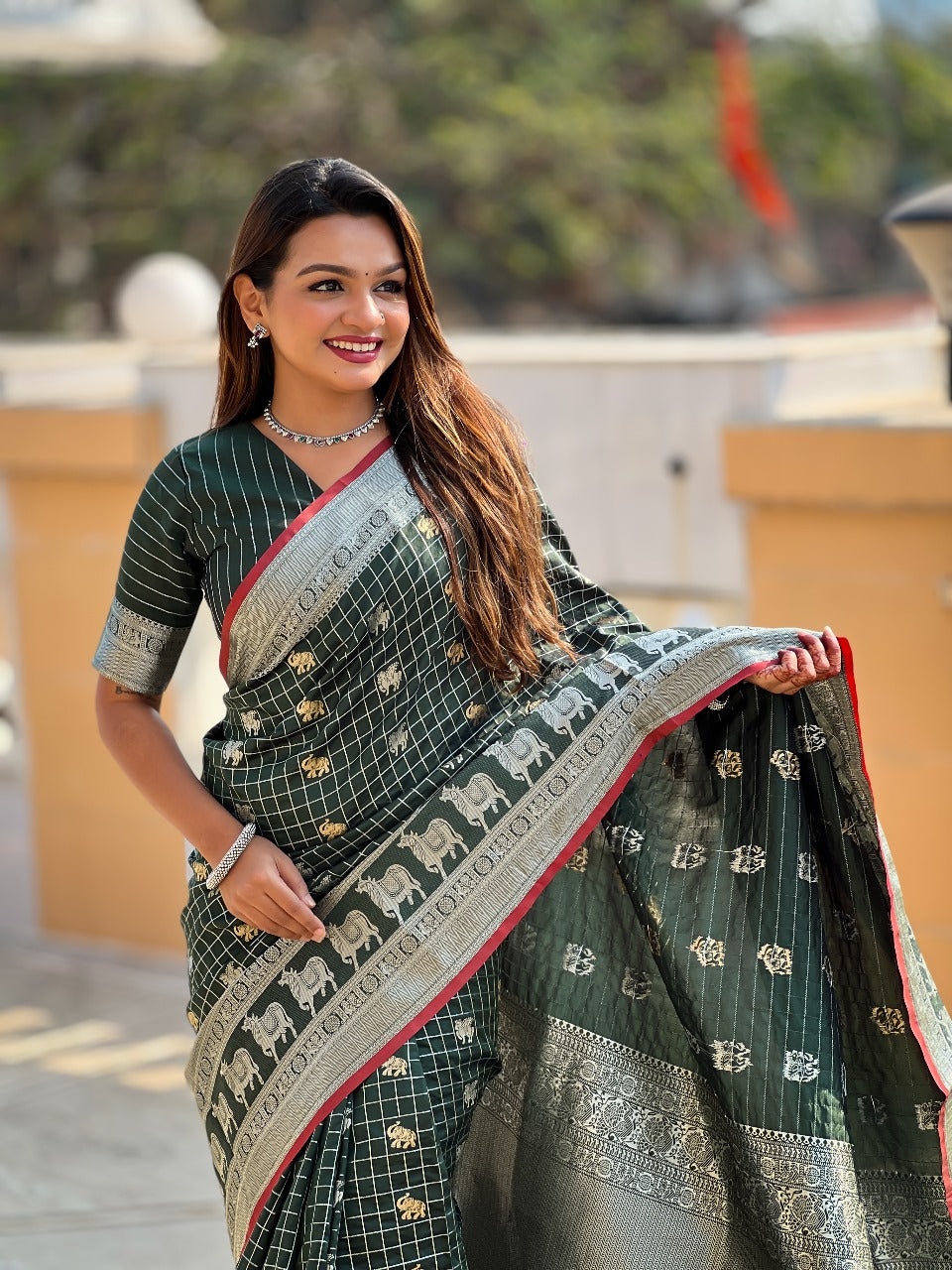 Outstanding Green Soft Silk Saree With Lovely Blouse Piece