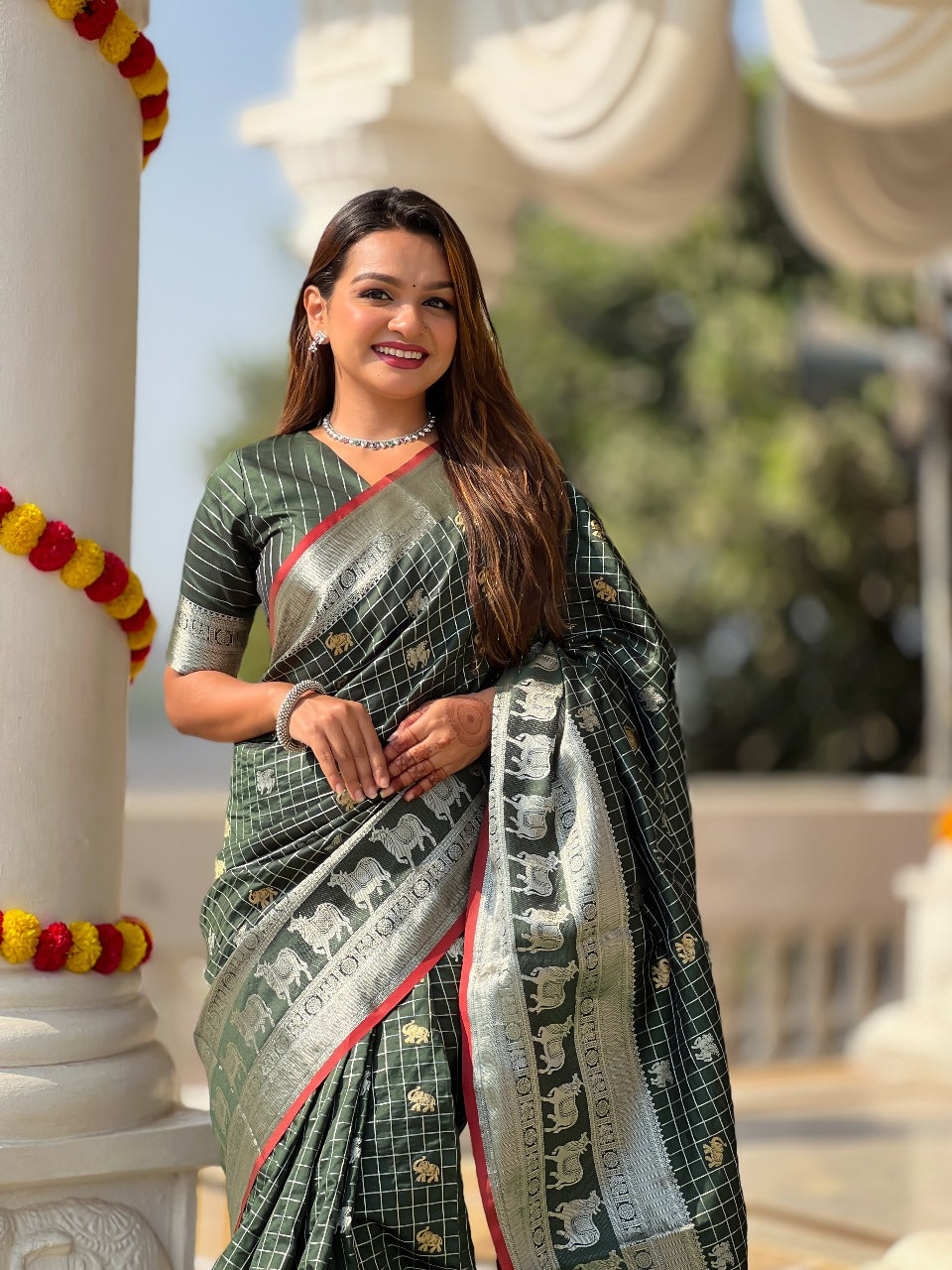 Outstanding Green Soft Silk Saree With Lovely Blouse Piece
