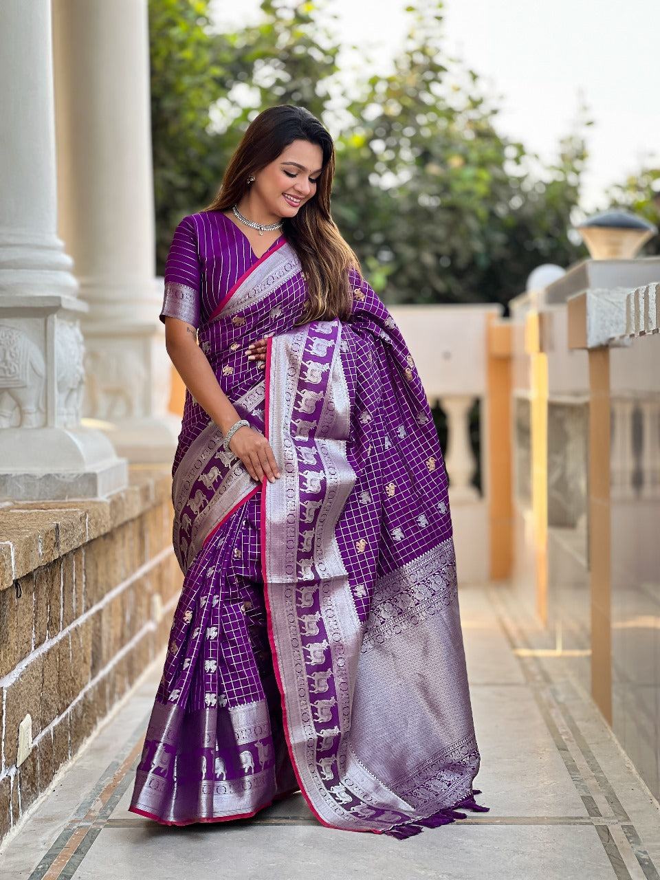 A glam Purple Soft Silk Saree With Lovely Blouse Piece