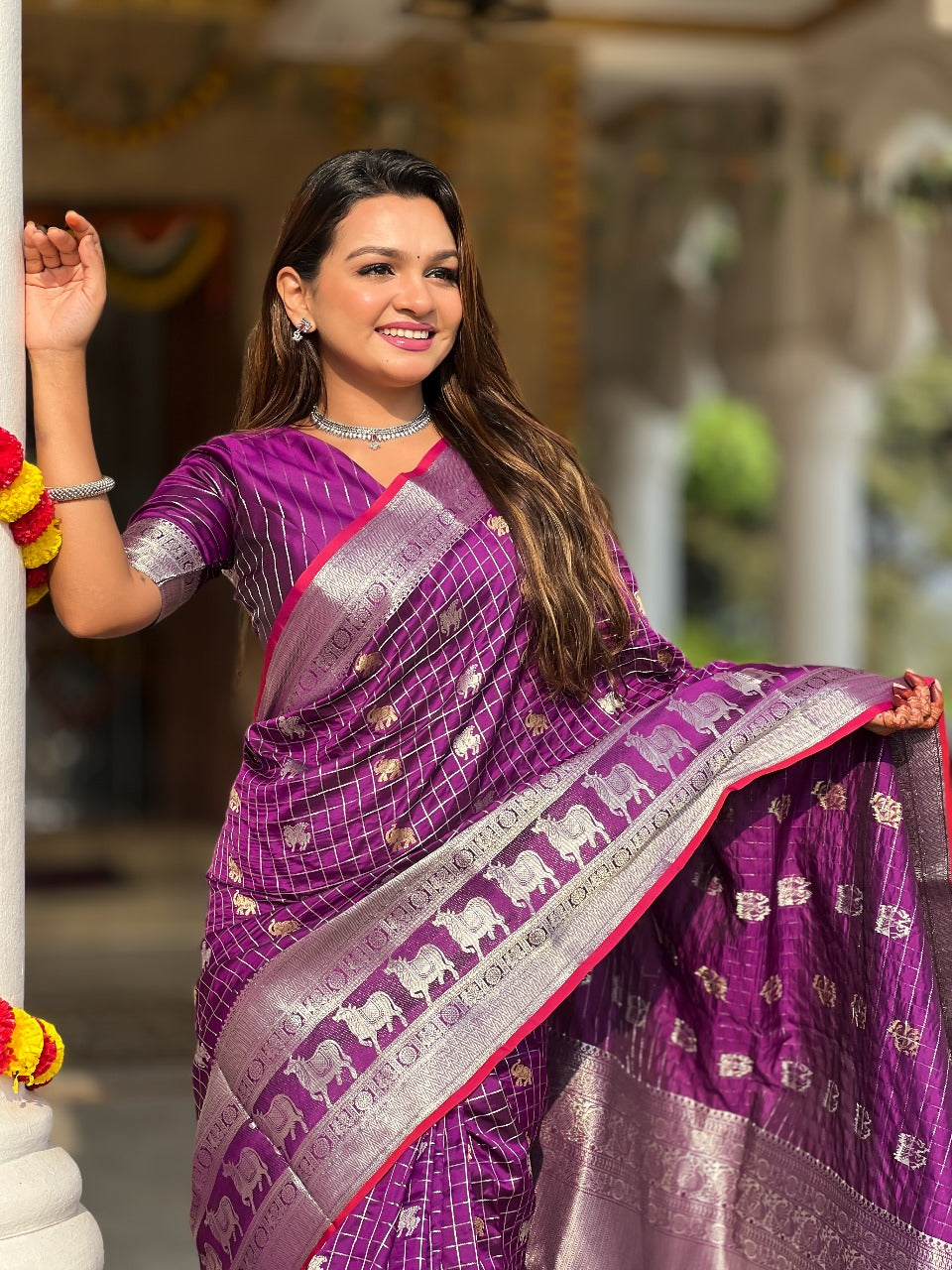 A glam Purple Soft Silk Saree With Lovely Blouse Piece