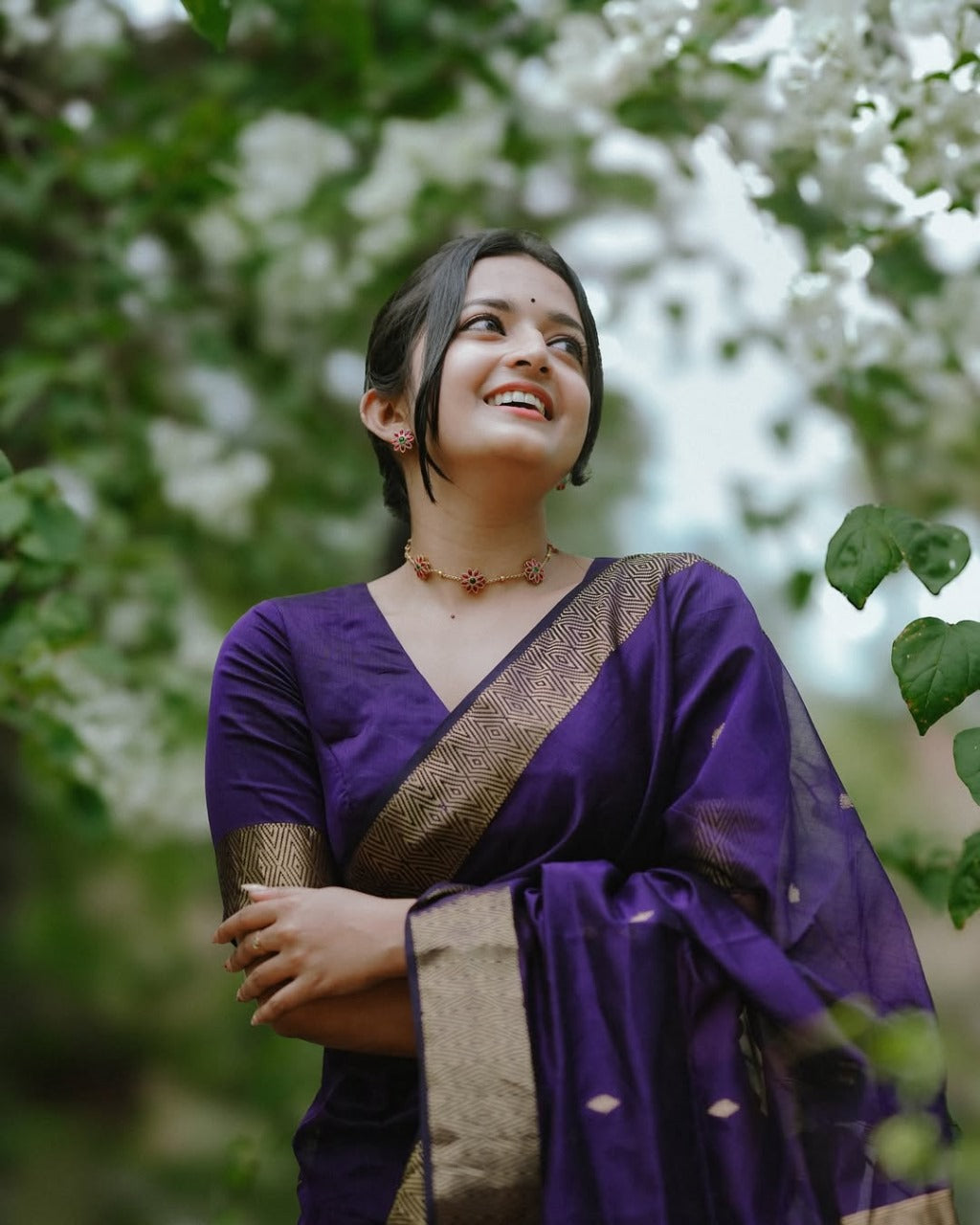 Fantabulous Navy Blue Cotton Silk Saree With Embellished Blouse Piece