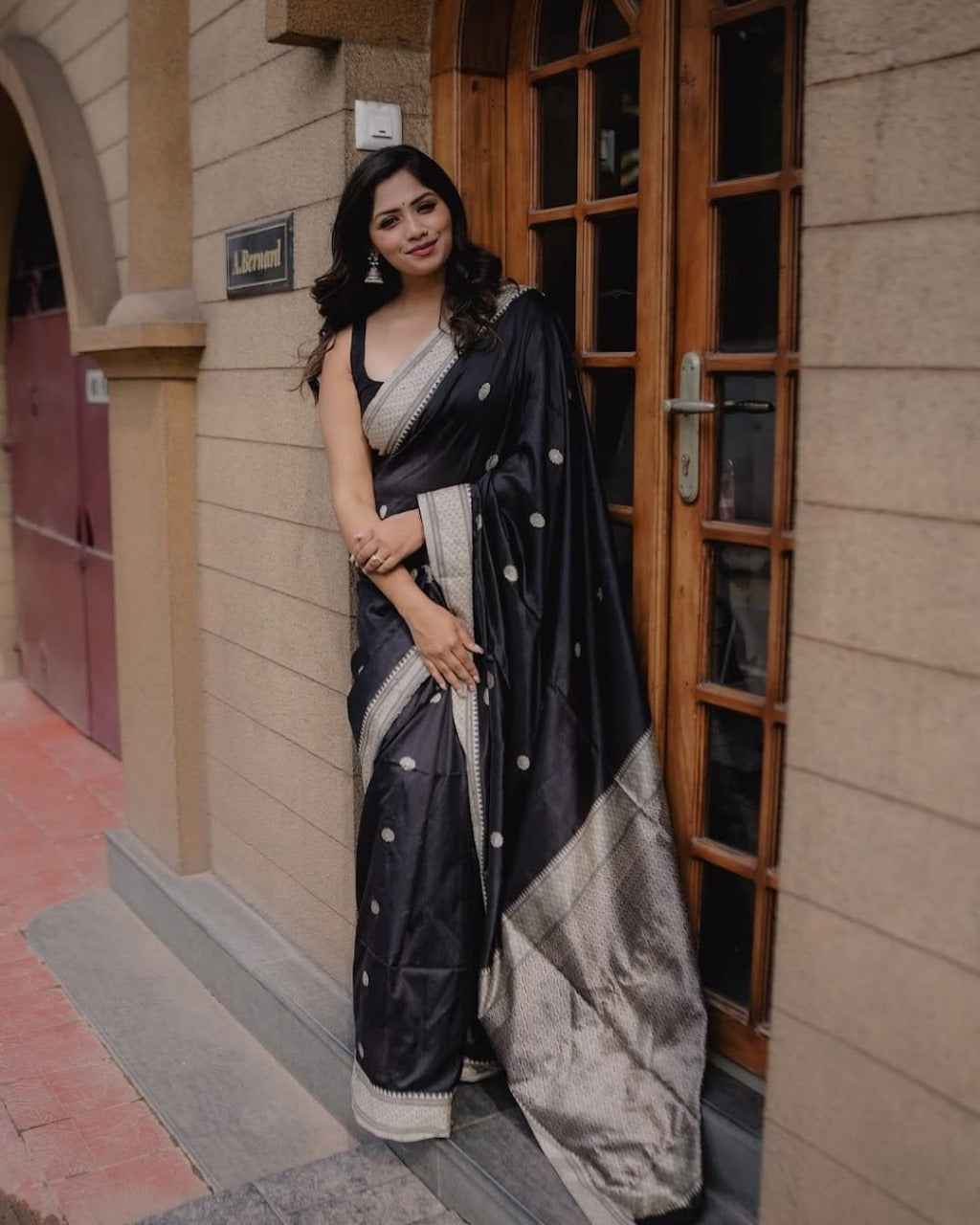 Unique Black Soft Banarasi Silk Saree With Jazzy Blouse Piece