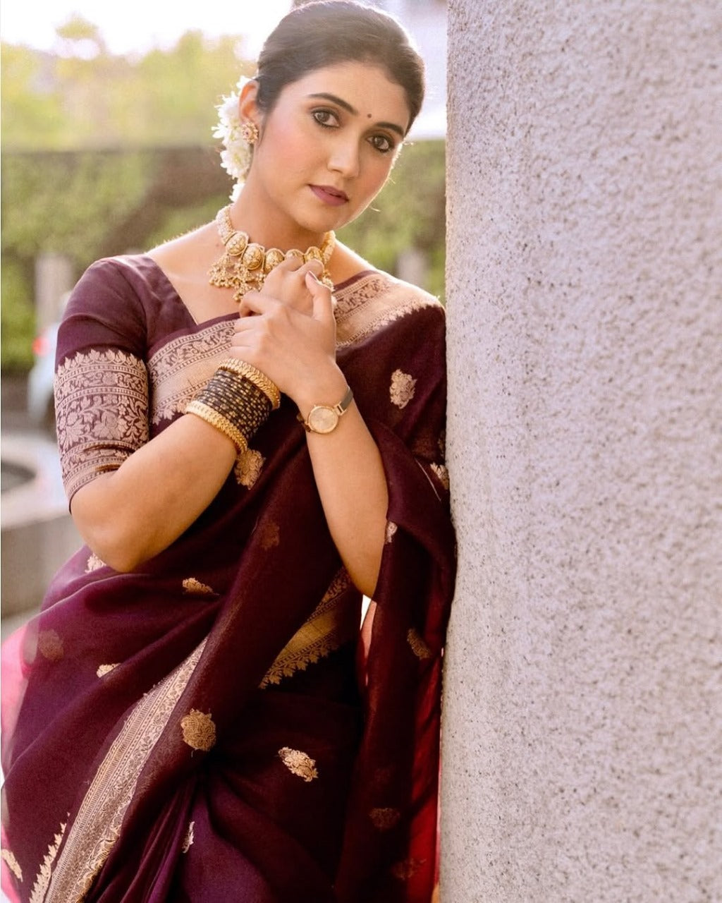 Beautiful Wine Soft Silk Saree With Sizzling Blouse Piece