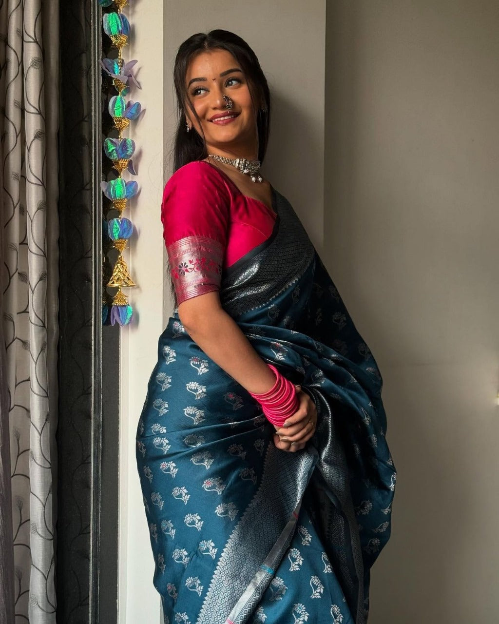 Wonderful Teal Blue Soft Silk Saree With Luminous Blouse Piece