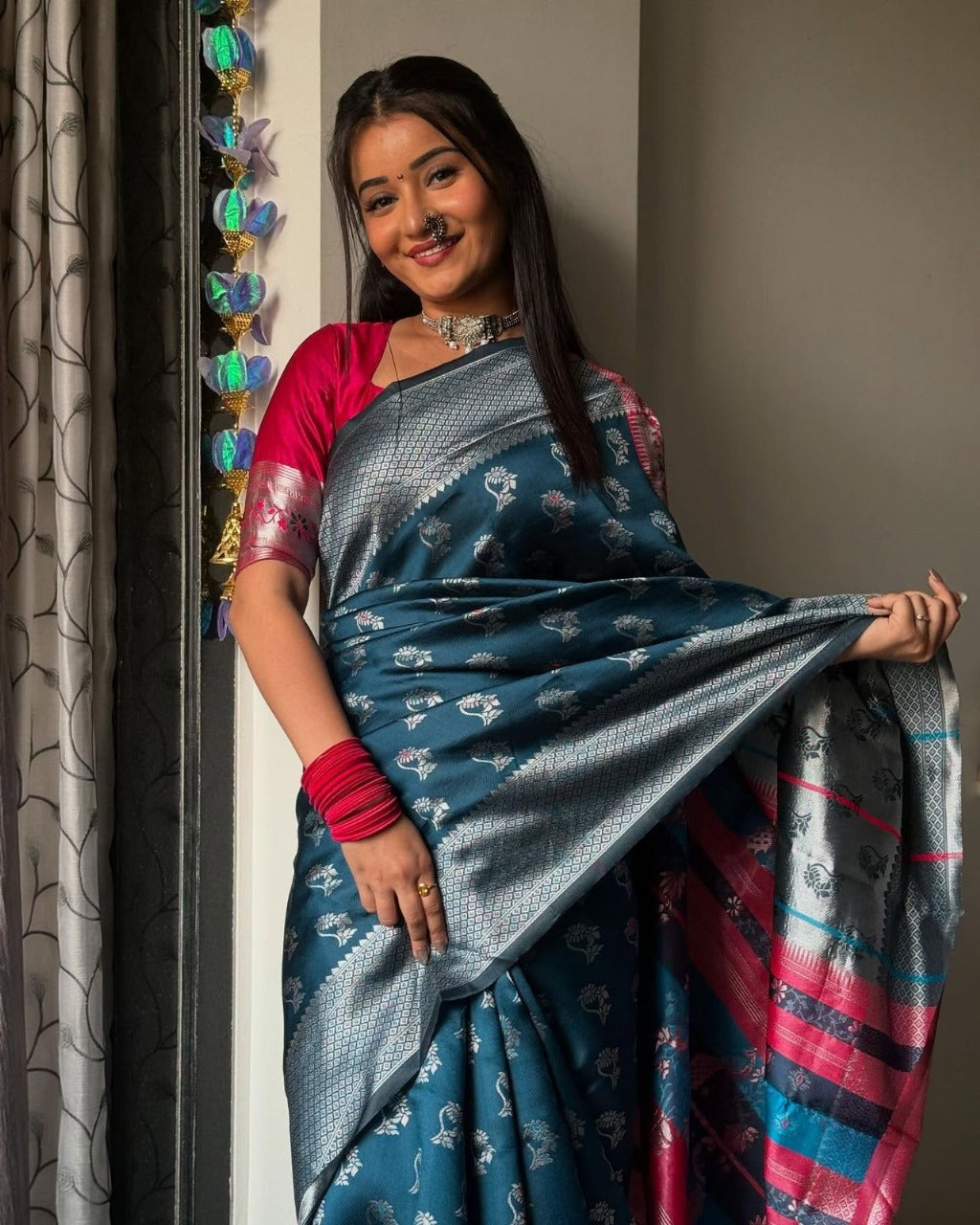 Wonderful Teal Blue Soft Silk Saree With Luminous Blouse Piece