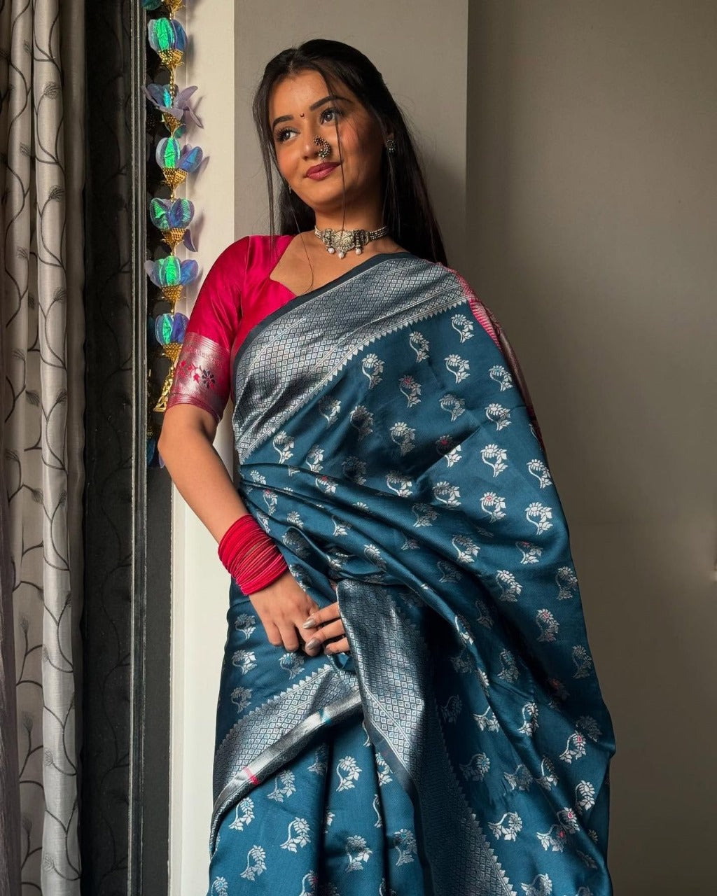Wonderful Teal Blue Soft Silk Saree With Luminous Blouse Piece