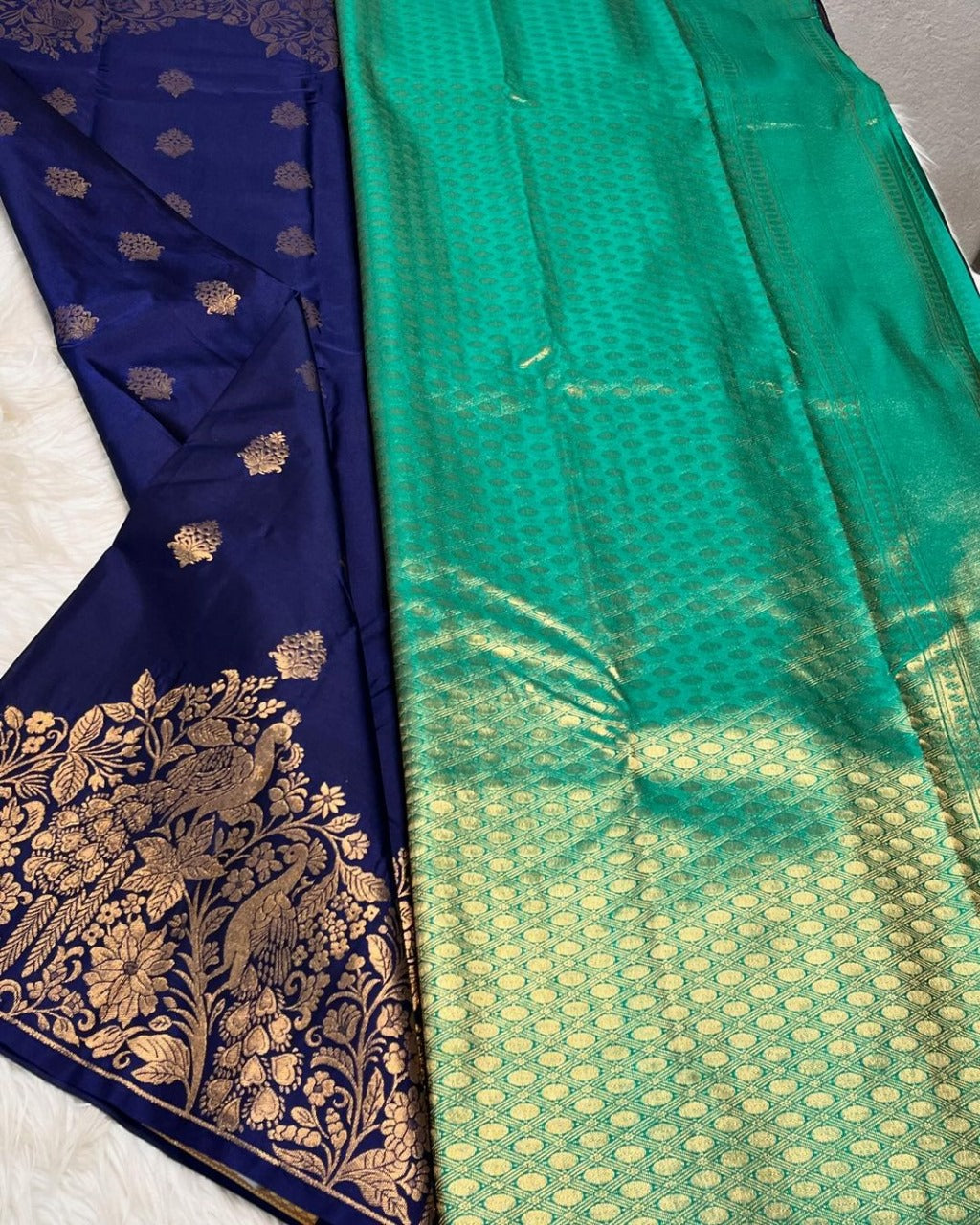 Quintessential Navy Blue Soft Banarasi Silk Saree With Invaluable Blouse Piece