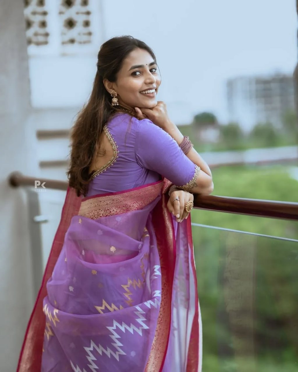 Designer Lavender Cotton Silk Saree With Stylish Blouse Piece