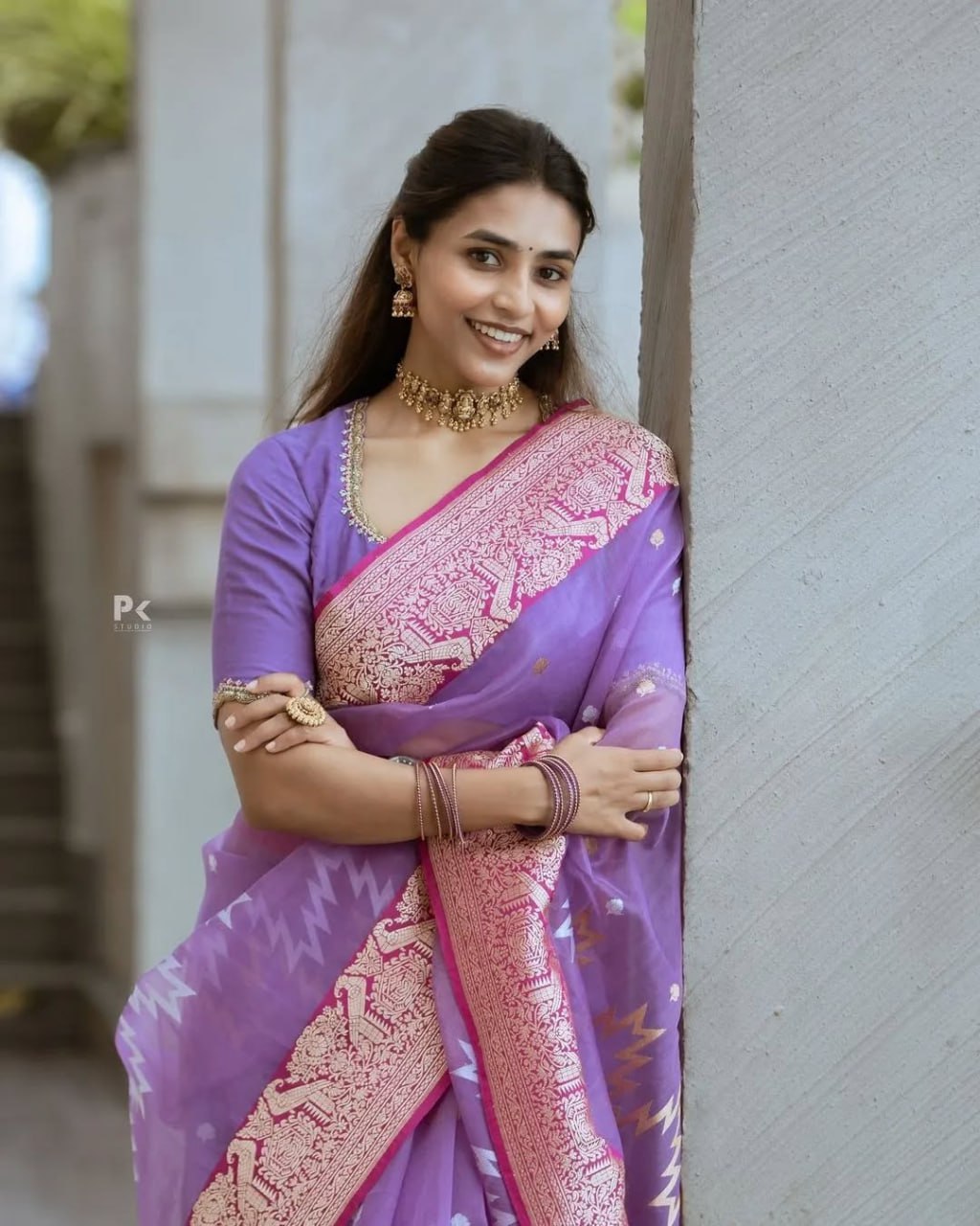 Designer Lavender Cotton Silk Saree With Stylish Blouse Piece