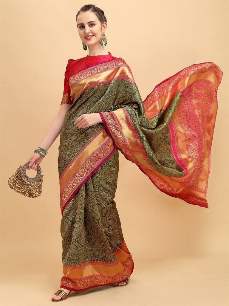 Surpassing Dark Green Soft Silk Saree With Dazzling Blouse Piece