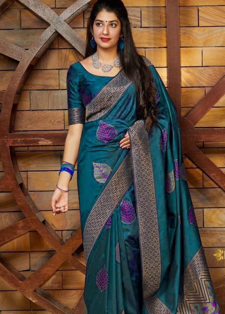 Transcendent Firozi Soft Silk Saree With Supernal Blouse Piece