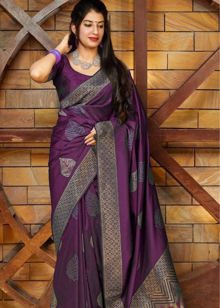 Transcendent Purple Soft Silk Saree With Supernal Blouse Piece