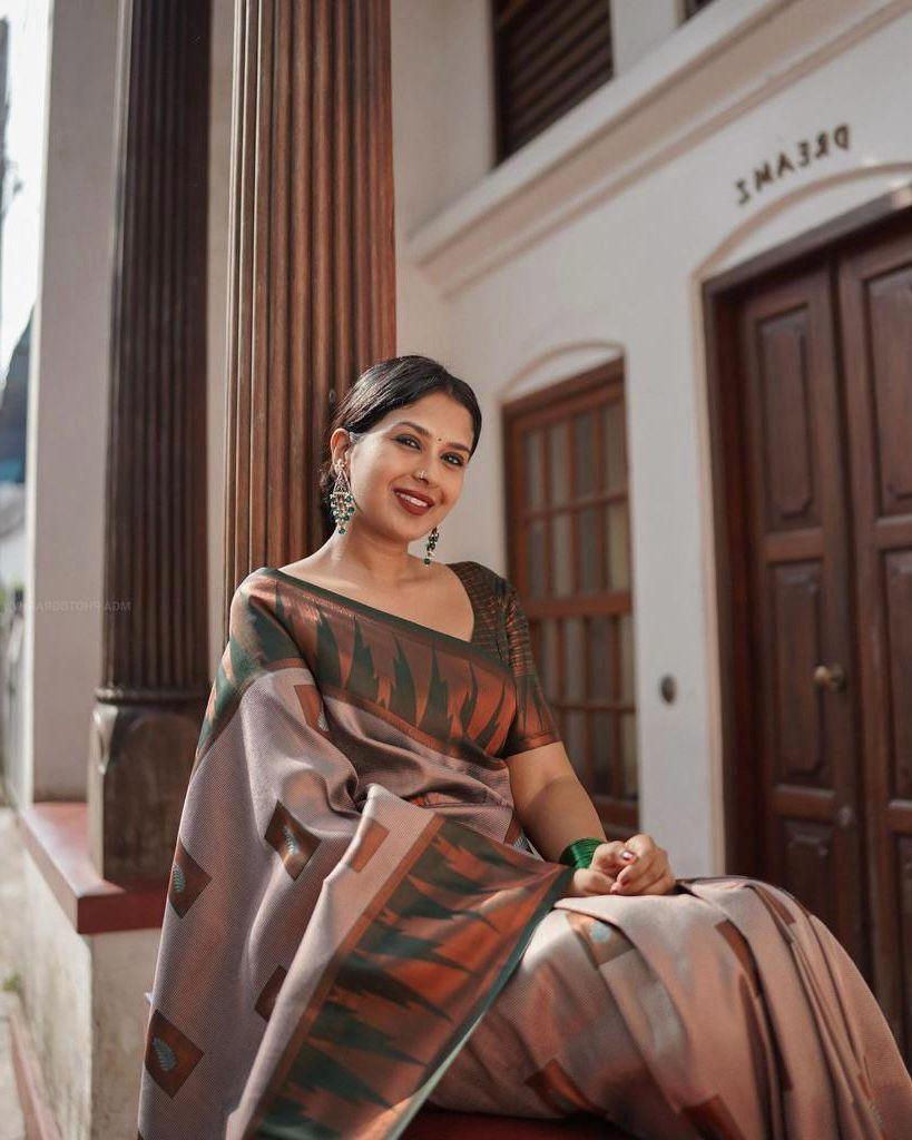 Unequalled Grey Banarasi Silk Saree With Most Traditional Blouse Piece