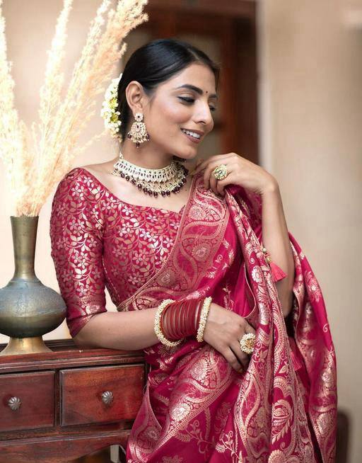 Radiant Dark Pink Soft Silk Saree With Nectarous Blouse Piece