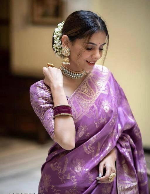 Ratatouille Lavender Soft Silk Saree With Super extravagant Blouse Piece
