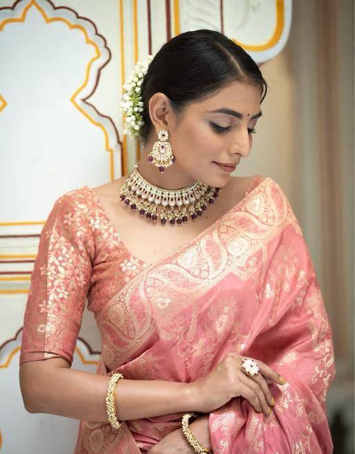Moiety Peach Soft Silk Saree With Pleasurable Blouse Piece