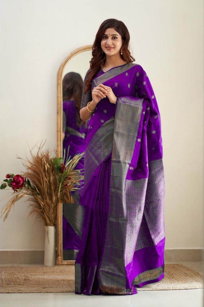 Luxuriant Purple Soft Banarasi Silk Saree With Splendorous Blouse Piece