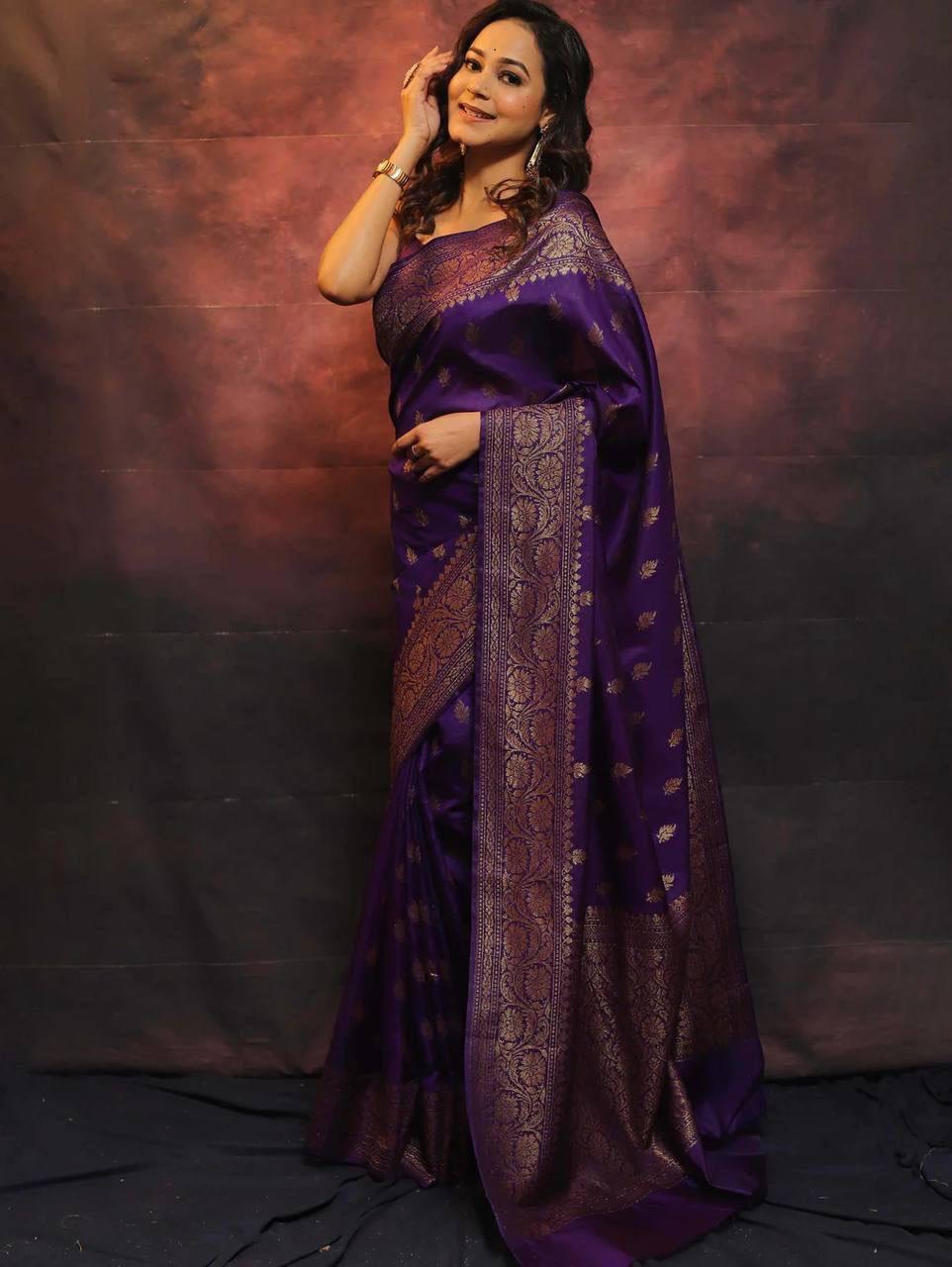 Ideal Purple Soft Silk Saree With Surpassing Blouse Piece