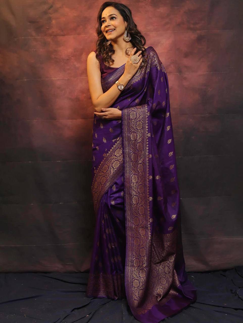 Ideal Purple Soft Silk Saree With Surpassing Blouse Piece