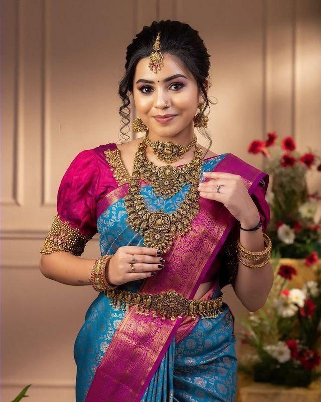 Designer Firozi Soft Banarasi Silk Saree With Imaginative Blouse Piece