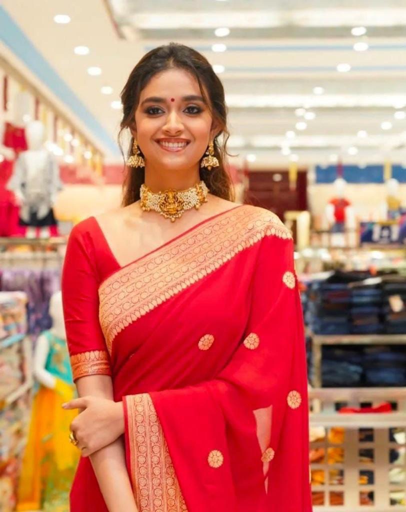 Ethnic Red Soft Silk Saree With Ravishing Blouse Piece 0 Reviews