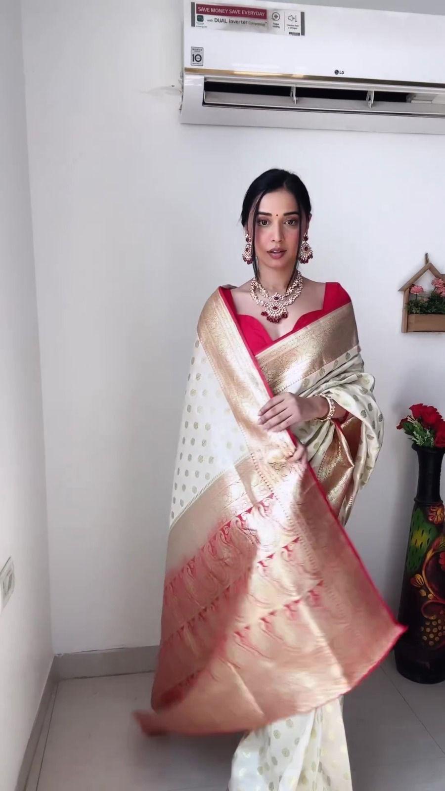 Beautiful 1-Minute Ready To Wear Beige Soft Silk Saree