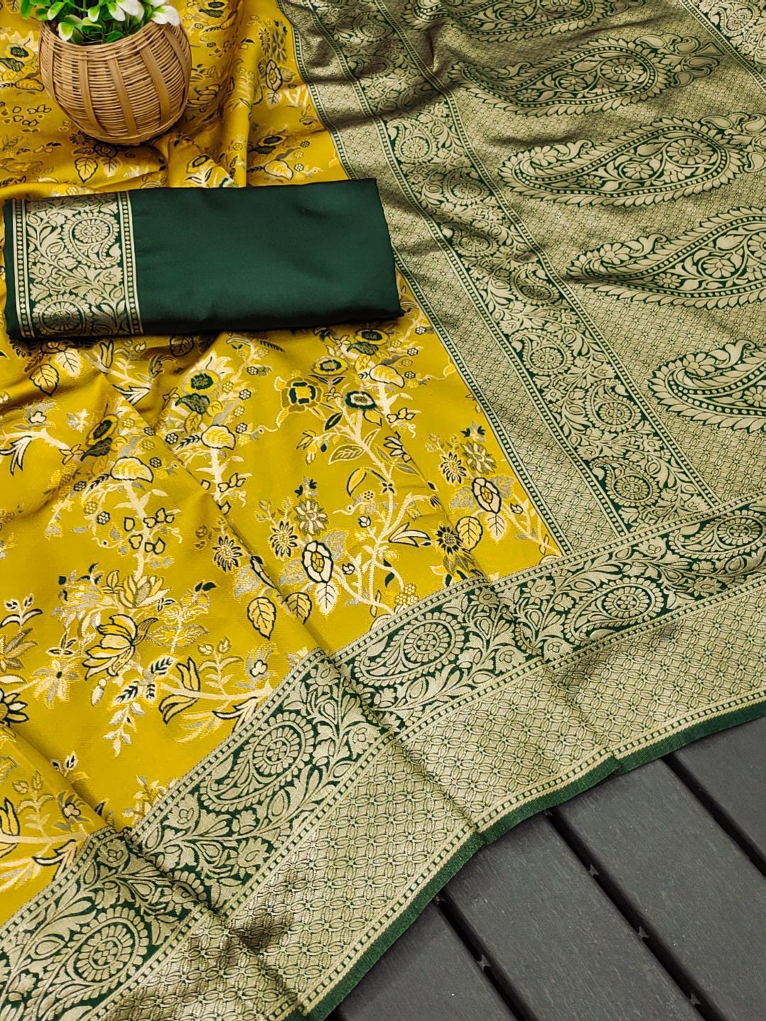 Flattering Yellow Soft Silk Saree With Cynosure Blouse Piece