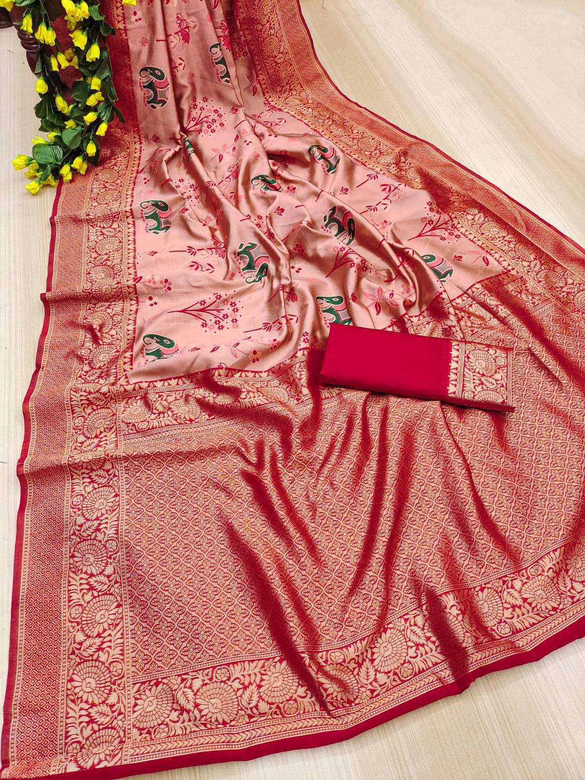 Designer Pink Soft Silk Saree With Transcendent Blouse Piece