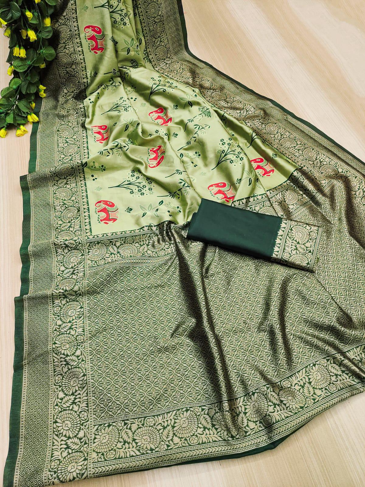 Preferable Pista Soft Silk Saree With Transcendent Blouse Piece