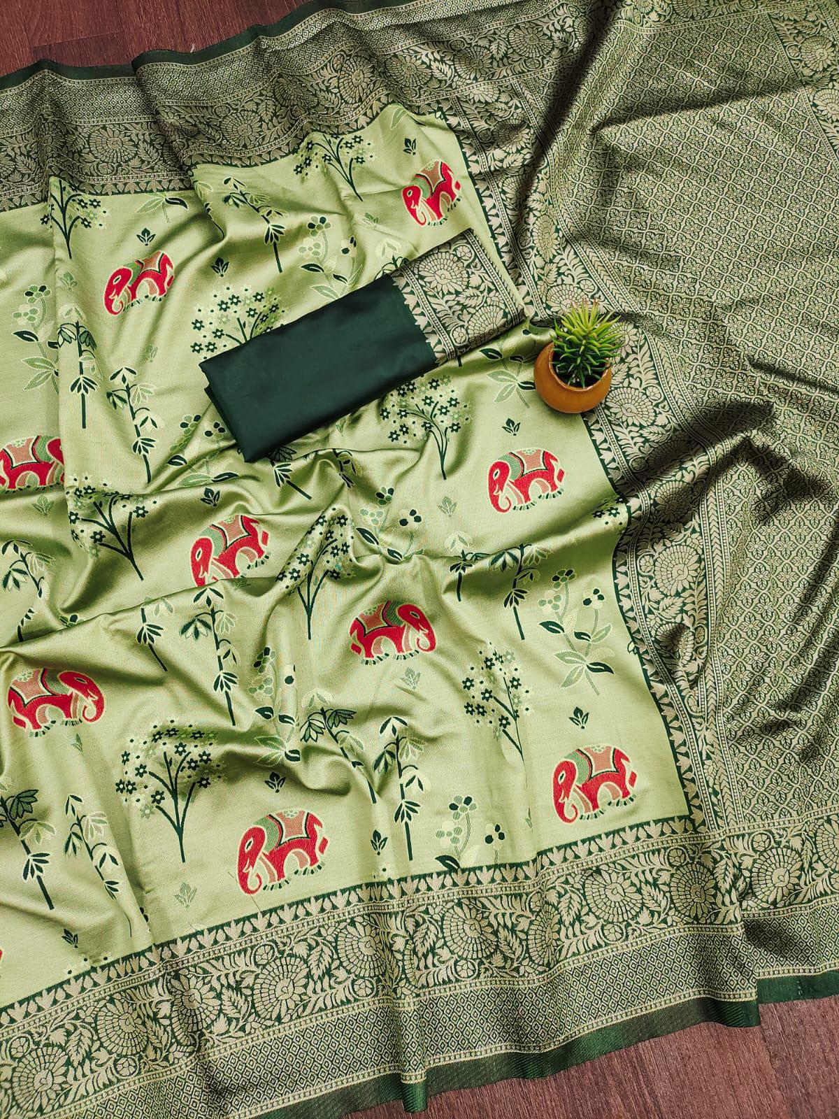 Preferable Pista Soft Silk Saree With Transcendent Blouse Piece