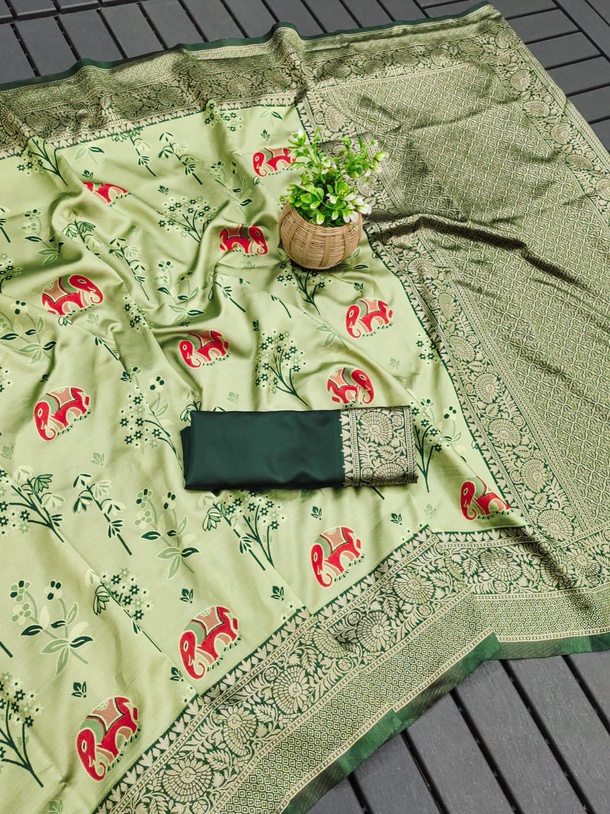 Preferable Pista Soft Silk Saree With Transcendent Blouse Piece