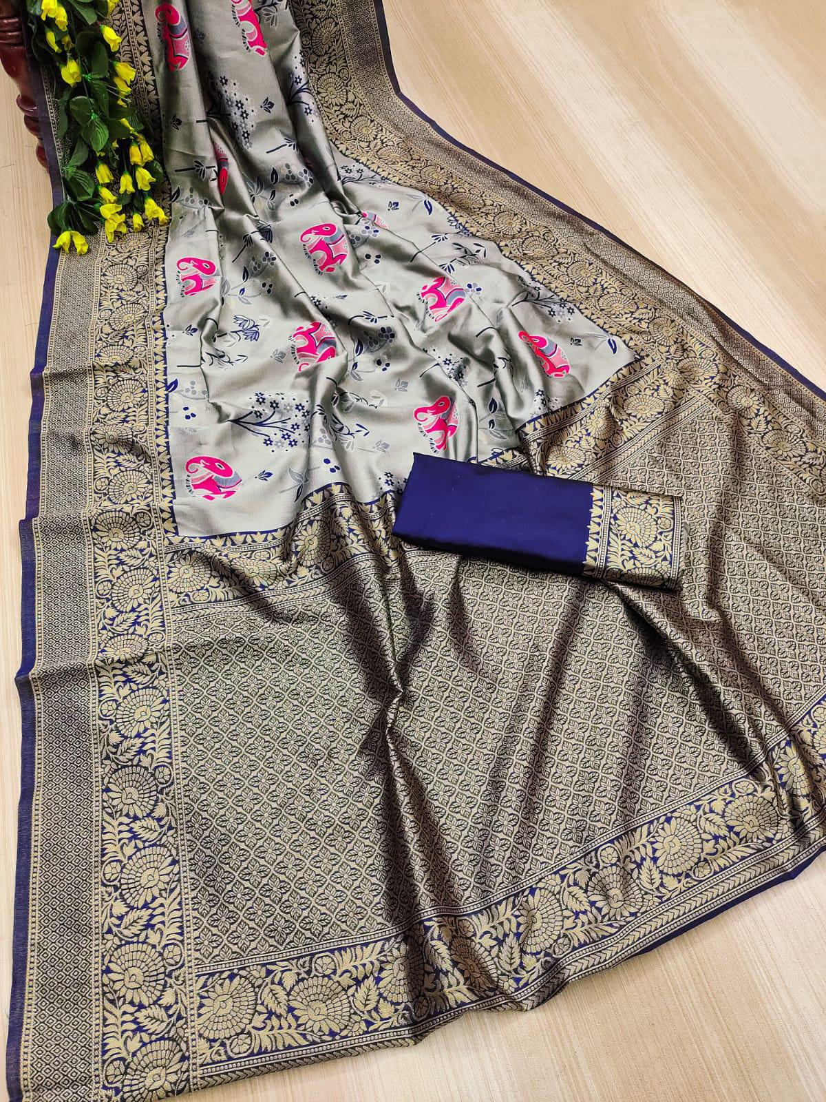Preferable Sky Soft Silk Saree With Designer Blouse Piece
