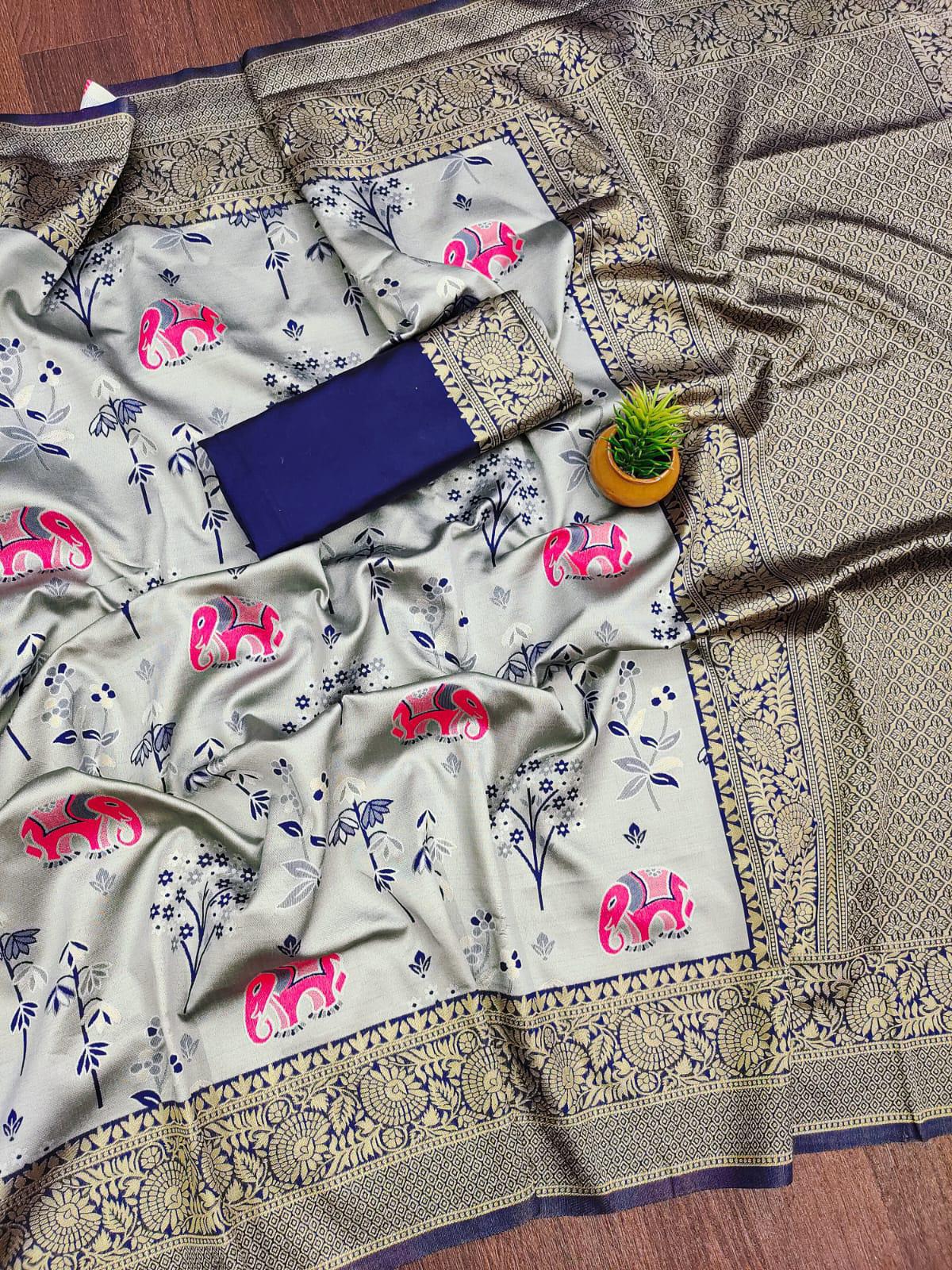 Preferable Sky Soft Silk Saree With Designer Blouse Piece