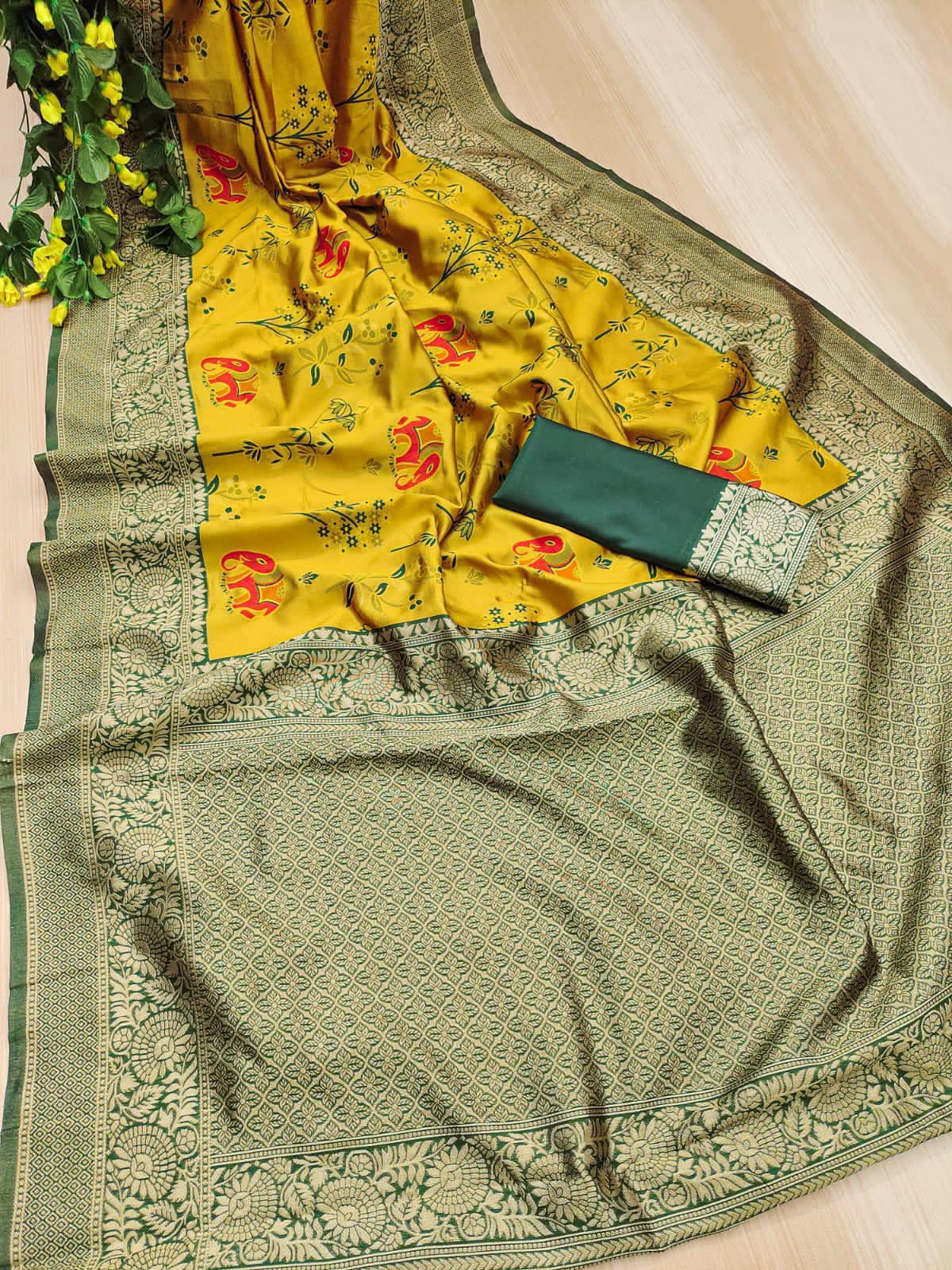 Snappy Yellow Soft Silk Saree With Preferable Blouse Piece