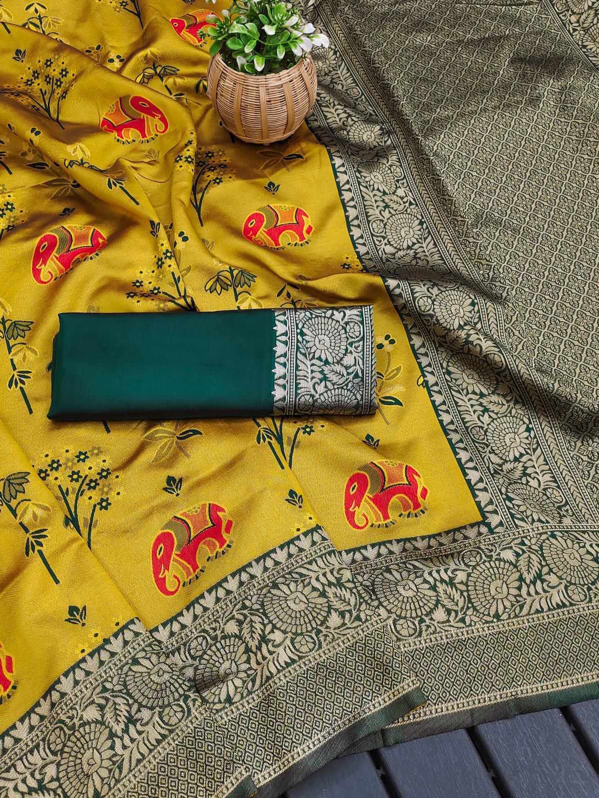 Snappy Yellow Soft Silk Saree With Preferable Blouse Piece