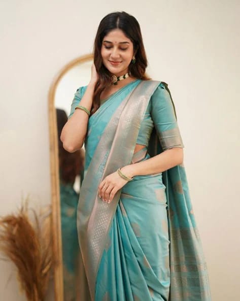 Wonderful Sky Soft Silk Saree With Amazing Blouse Piece