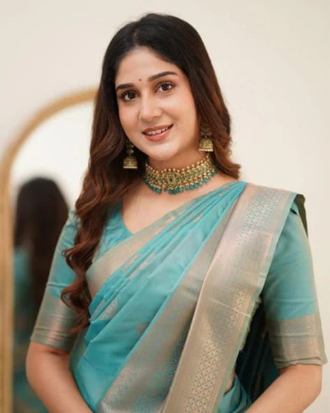 Wonderful Sky Soft Silk Saree With Amazing Blouse Piece