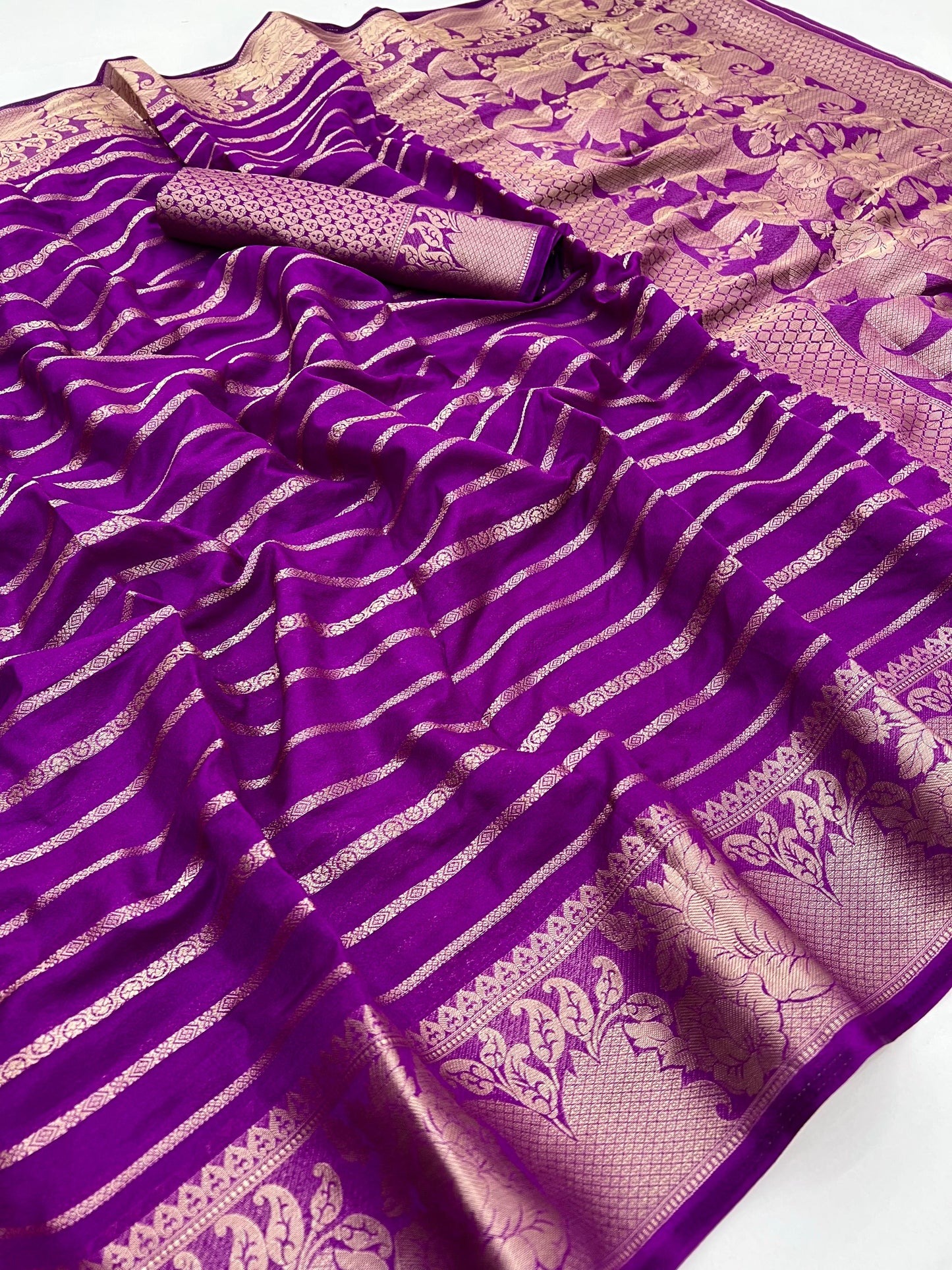 Designer Purple Georgette Saree With Elision Blouse Piece