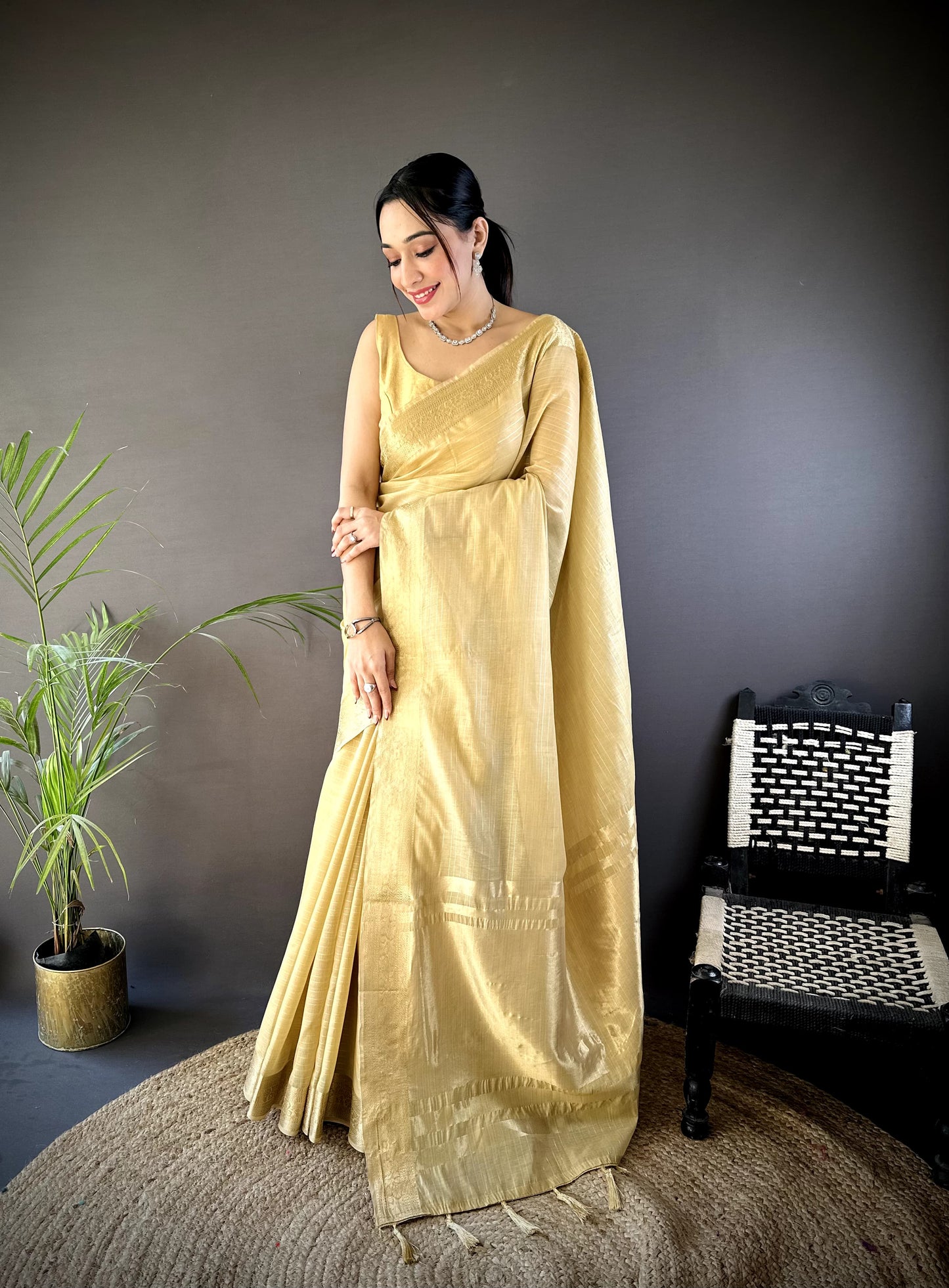 Moiety Beige Cotton Silk Saree With Panoply Blouse Piece
