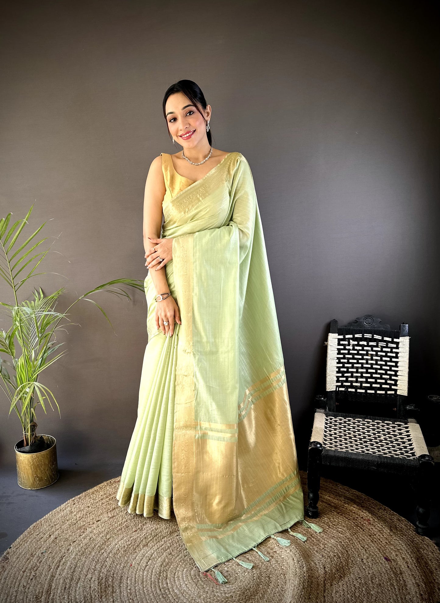 Imaginative Pista Cotton Silk Saree With Aplomb Blouse Piece
